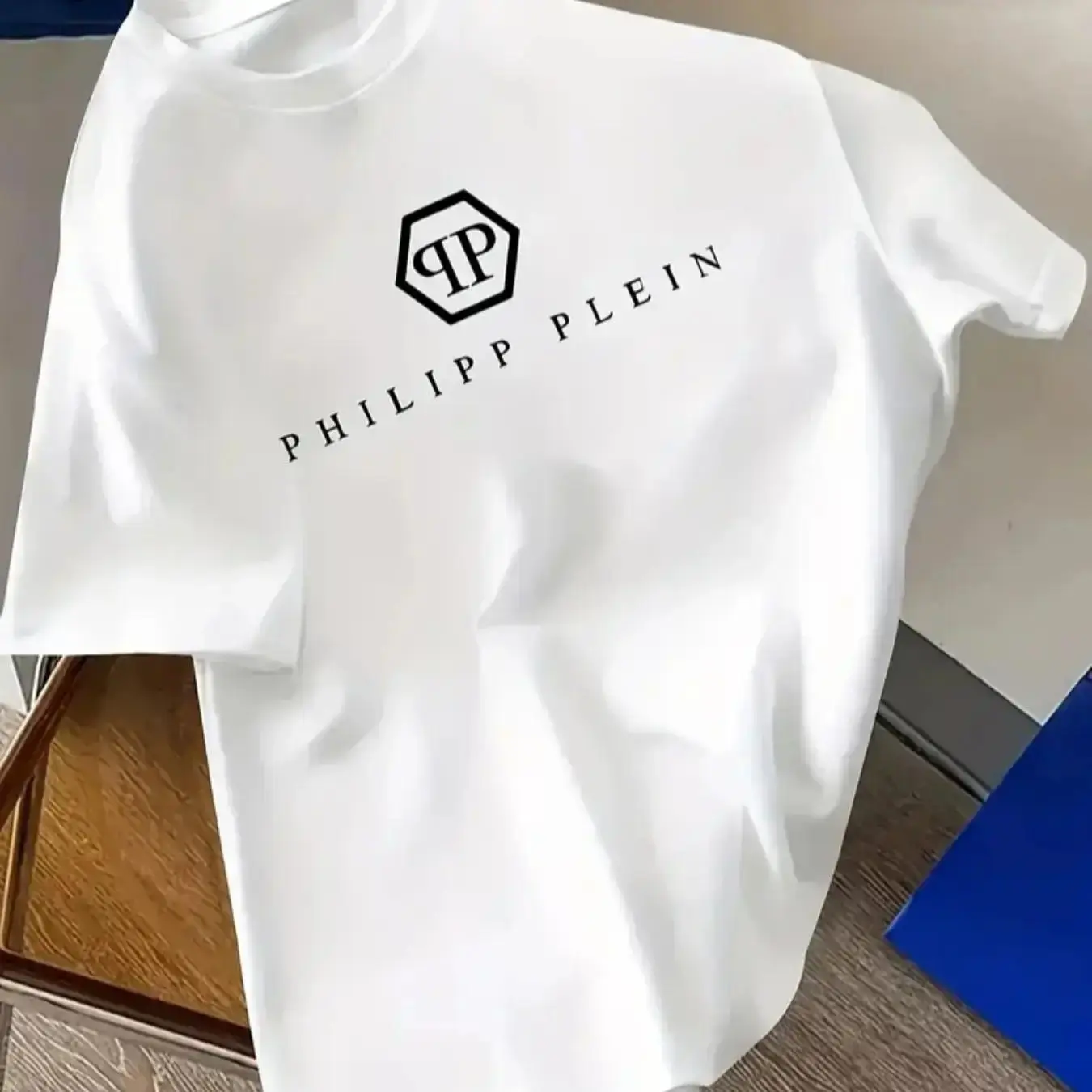 Men'S PHILIPP PLEIN Graphic T-Shirt - Black, Short Sleeve, Casual Summer Tee with White Logo Print, Comfort Fit for Casual Attire, Casual Summer Wear  Graphic Print Tee  Comfortable Fit