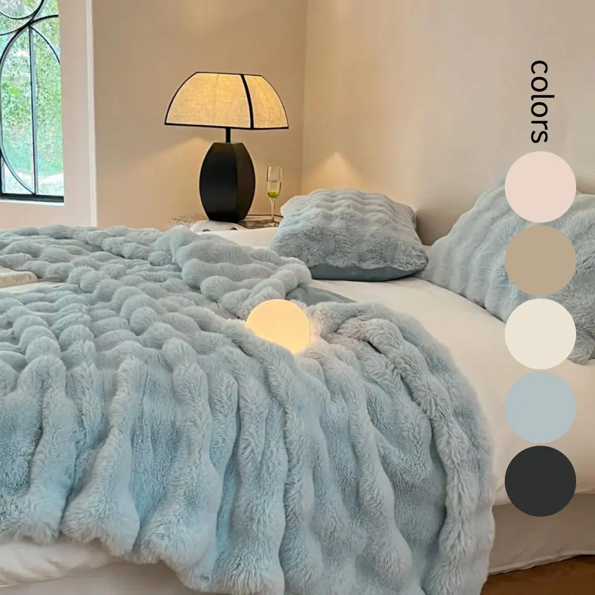Faux Rabbit Fur Blanket,  1 Count Soft Air-conditioned Room Flannel Throw, Lightweight Warm Nap Blanket for Home & Office, Fluffy Blanket