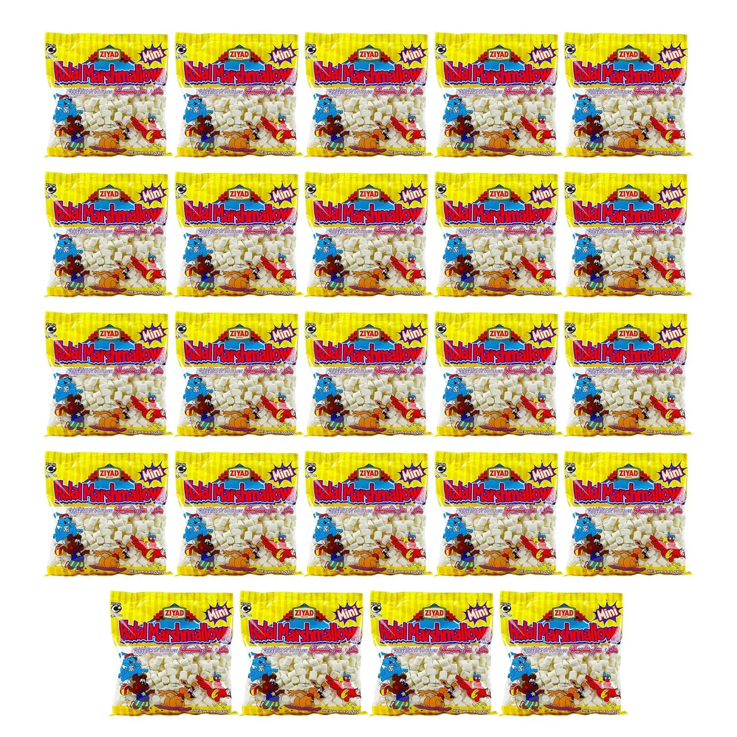 Ziyad Halal Vanilla Mini Marshmallows - 250g, Pack of 24, Soft & Fluffy Snack, Sweet Dessert Candy for Hot Chocolate, Baking