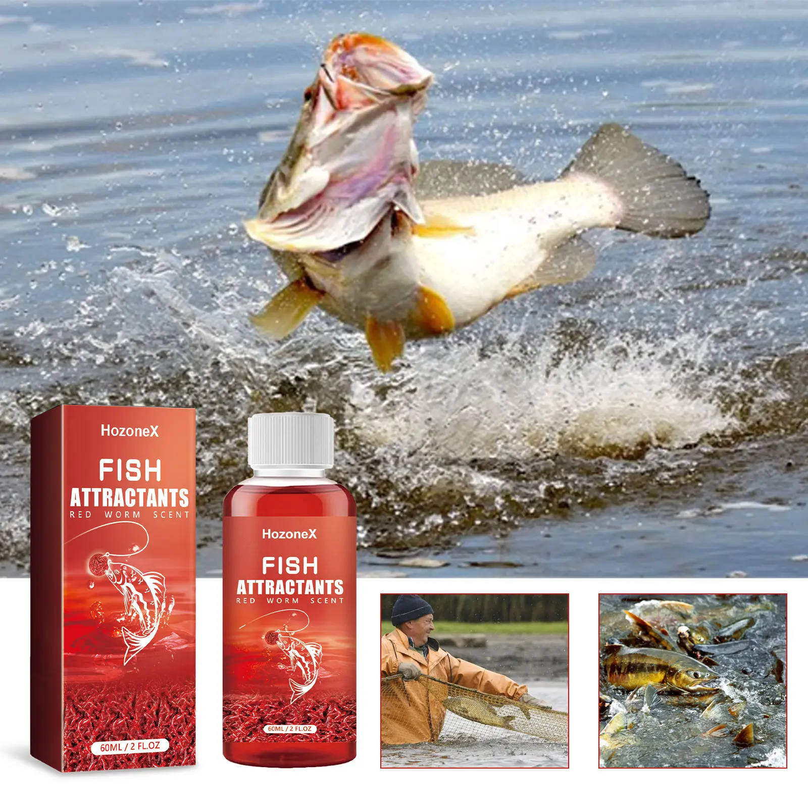 HOZONEX Bloodworm Fish Attractant - Concentrated Scent Bait Additive, Bite Stimulant Angling Supplies for Bass, Trout
