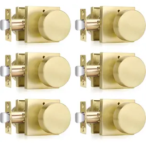 Gold Interior Privacy Door Knobs, Heavy Duty Square Brushed Gold Door Knobs for Bedroom Bathroom, Brushed Brass Door Knobs (6 Pack)
