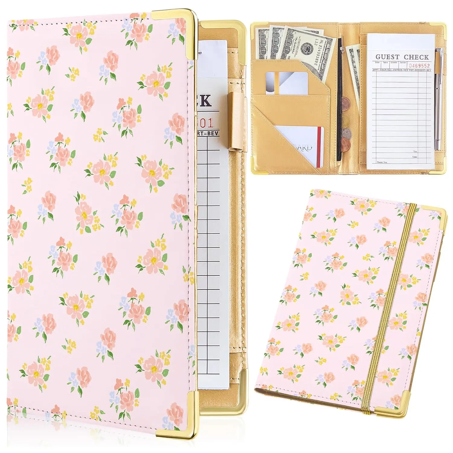 Server Books for Waitress Cute Waitress Book with  Pocket Leather Server Book with Zipper Wallet Black Serving Book Organizer Fit Server Apron