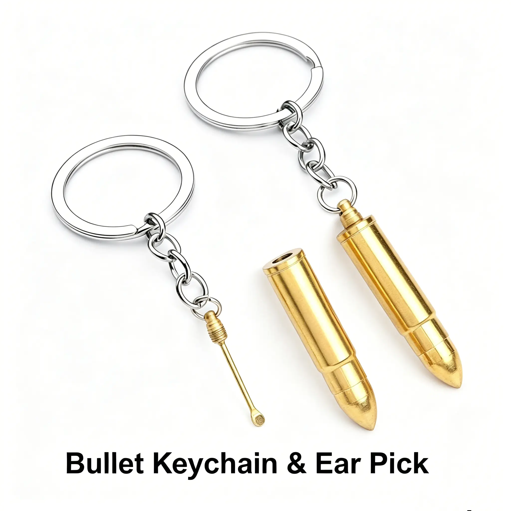 Bullet Shaped Keychain Ear Pick, 2-in-1 Metal Earwax Cleaner, Mini Portable EDC Tool for Daily Use Travel Camping, Practical Men's Gift for Outdoor Lovers