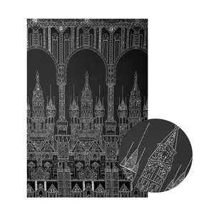 Lumicastle 3D Castle Embroidery Lace Cloth Wall Art White Sequin Beaded Tulle Fabric for DIY Room Wall Decor Bridal Wedding Dress Backdrop Curtain Decorative Textile 2Castles 25W 51L Gift Light