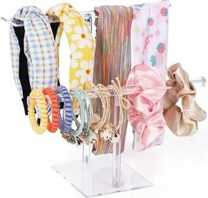 Suneerplay Headband Holder Scrunchie Holders Acrylic, Clear Hair Ties Stand Organizer, Headband Display Stand, Scrunchie Storage Organizers, Hair Accessories Organizer for Women and Girls