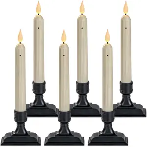 6 count Window Candles with Sensor Dusk to ,  Electric Window Candle Flickering, Christmas  Candles  Operated, Led Candlesticks with Black Holders for Xmas Holiday Decor