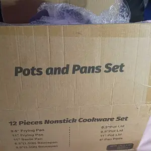 SODAY Pots and Pans Set Non Stick, 12Pcs Kitchen Cookware Sets Non-toxic Healthy Nonstick Kitchen Cooking Set with Frying Pans, Saucepans,Glass lid,Kitchenware,stock up on specials, Aluminium Durable Bakelite Handle Spring Glow Up