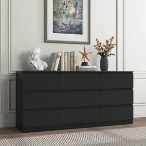 Dresser For Bedroom, 9 Drawer Chest Of Drawers, Long Storage Cabinet, For Living Room, Bedroom, TV Room, Entryway Furniture