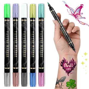 Dual-Tip Tattoo Marker Pen,Temporary Tattoo Marker Pen, 5pcs/set Temporary Body Paint Marker Pen, Art Supplies for DIY Body PaintingTemporary Body Paint Marker Artist Pen, Art Supplies for DIY Body Painting coloring Multicolor