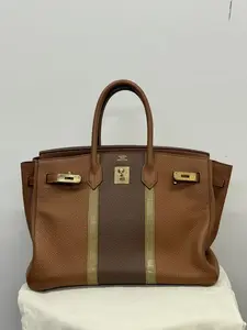 Pre-owned HERMÈS Birkin 35 Club Bag in Togo Leather with Lizard Skin Stripe Detail, Gold Hardware, Square P Stamp (Discontinued Limited Edition, Style Code: B2512027)