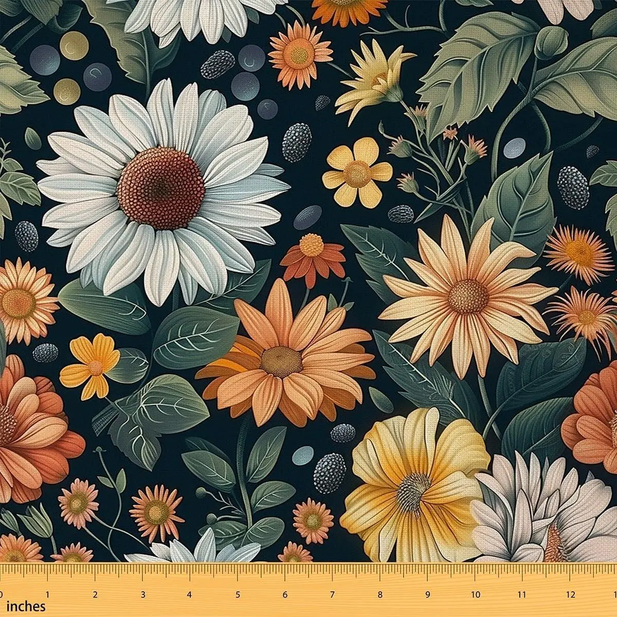 Retro Flowers Fabric Watercolor Garden Blooming Floral Fabric Sewing Supplies Vintage 70s Groovy Floral Rustic Style Fabric DIY Soft Flannel Polyester No Stretch