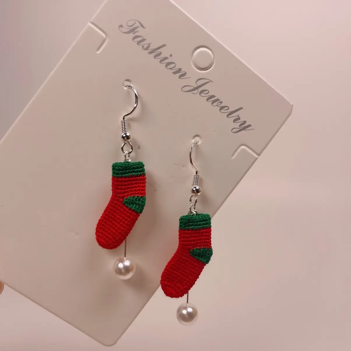 Handmade micro crochet christmas socks earring, crochet earrings , knitting earrings , adjustable earrings, flower earrings,handmade earrings