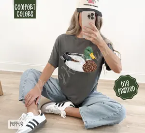 Faux Patchwork Duck Shirt Comfort Colors, Trendy Women's Tshirt