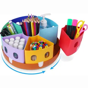 Rotating Art Supplies Organizer - Lazy Susan Office School Supply for Kids Desk Organization and Storage Homeschool Craft Caddy Classroom Organization (Large)