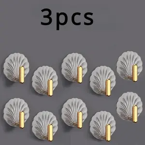 3Pcs Shell Shape Wall Mounted Hook Kitchen Bathroom Multifunction Punch Free Hooks Coat Hanger Home Decoration Paste Style Hooks Hook porch bedroom strong adhesive hook multi-functional seamless transparent hook high load free punch hook