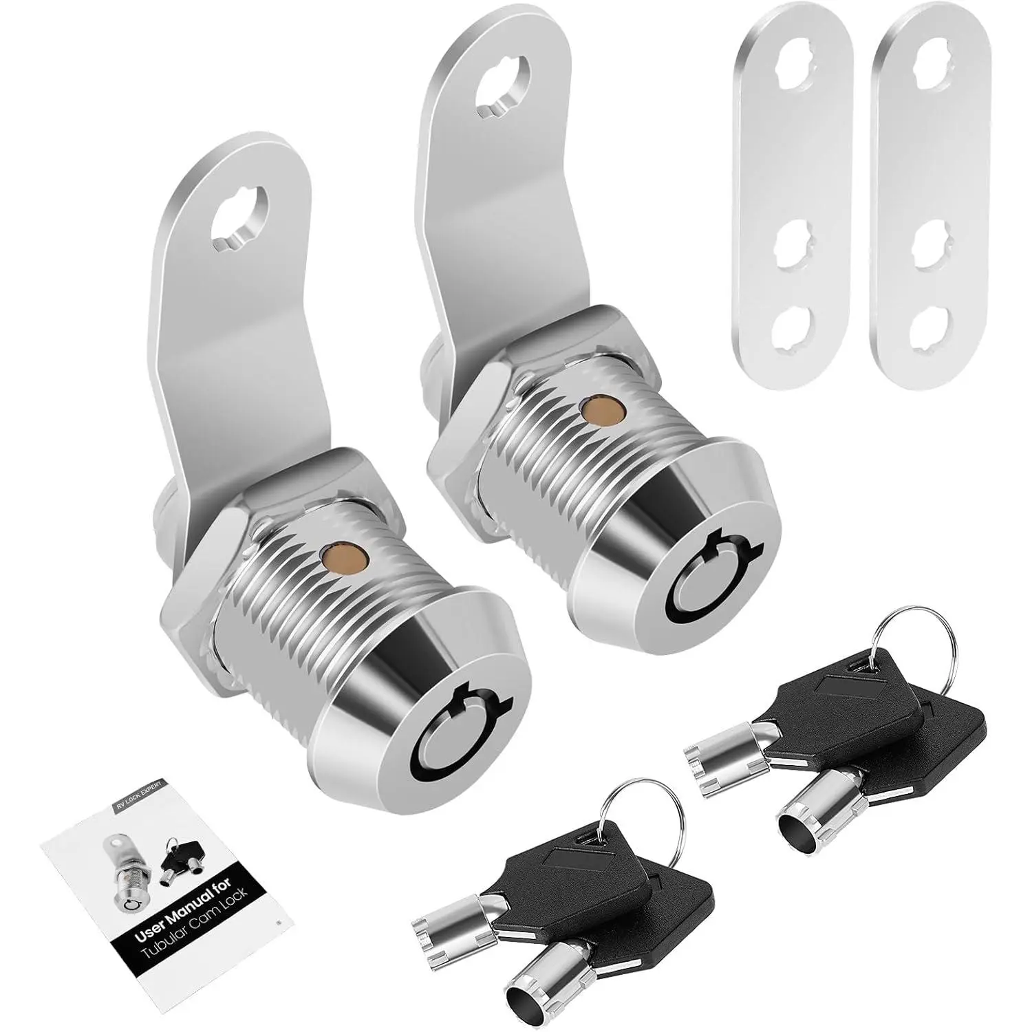 2-Pack 5/8-Inch Keyed Alike Zinc Alloy Cam Locks, Cabinet Box Lock Replacements with Keys & Manual for Mailbox, RV Storage Door (Sports & Outdoor Gear Accessory)