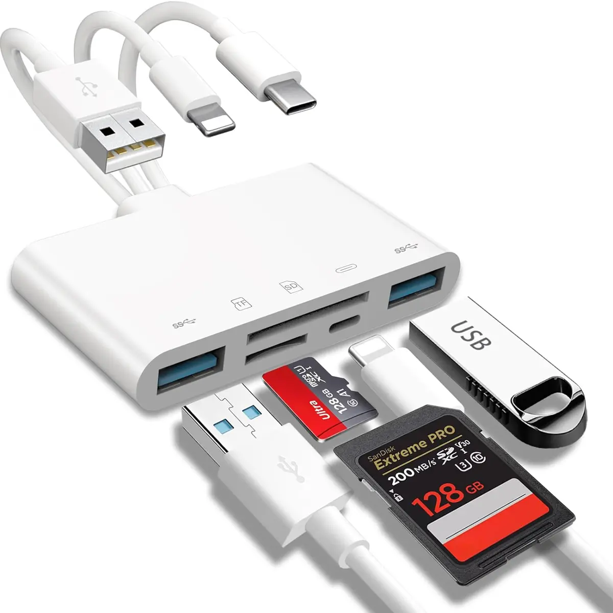 5-in-1 Memory Card Reader,USB OTG Adapter & SD Card Reader, USB C and USB A Devices with PD Fast Charging for iPhone/iPad/PC/Android/Camera, Supports SD/Micro SD/SDHC/SDXC/MMC Plug and Play