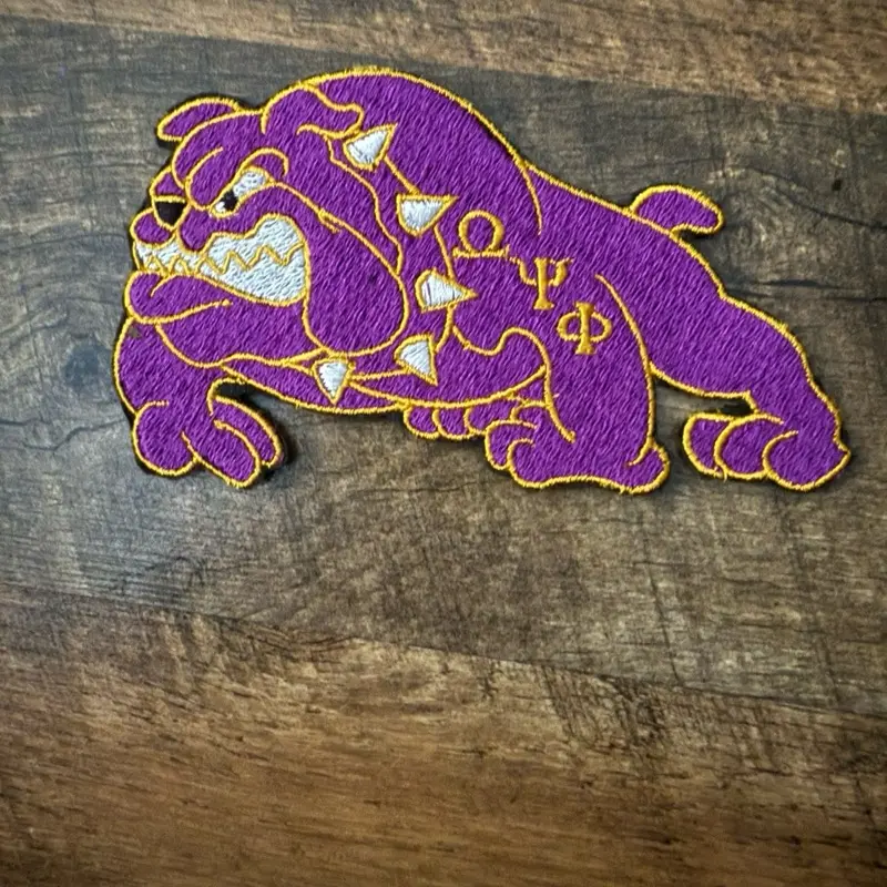 Omega Psi Phi Purple Lion Embroidered Patch with Gold Accents and Symbols