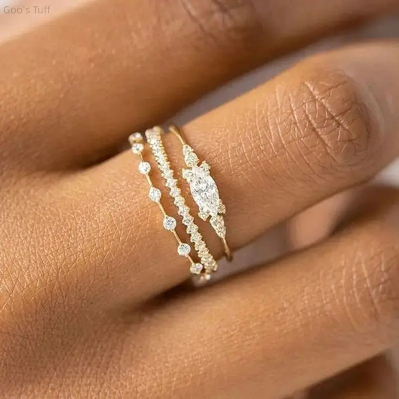 3-Piece Stackable Ring Set for Women's Fashion, Exquisite Triple-Layered Costume Jewelry, Ideal for Engagement and Jewelry Stacks, Engagement Rings, Stacked Rings