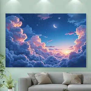 Vibrant Cloud & Starry Night Sky Tapestry Wall Hanging - Dreamy Sunset Design with Full Moon & Fluffy Clouds - Polyester Fabric for Home Decor, Parties, Photoshoots & Events - Perfect Gift for Photographers & Planners