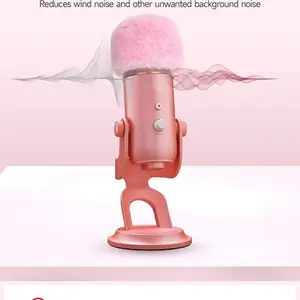 Pop Filter for Blue Yeti Microphone, Furry Mic Windscreen Cover Compatible with AM8, SoloCast, Yeti Pro/Nano, Razer Mini, Razer Seiren V2 Pro and More USB Microphone, Podcasting (Pink)