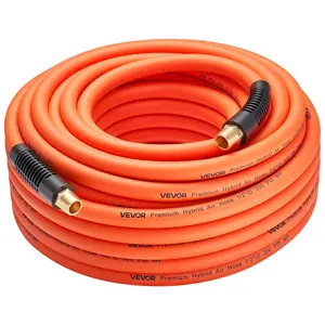 VEVOR Air Hose, 1/2" x 100FT Hybrid Air Compressor Hose, 300 PSI Kink-Resistant Pneumatic Hoses with 1/2-inch Solid MNPT Bras Fittings, Three-Layer Construction, All-Weather Flexibility