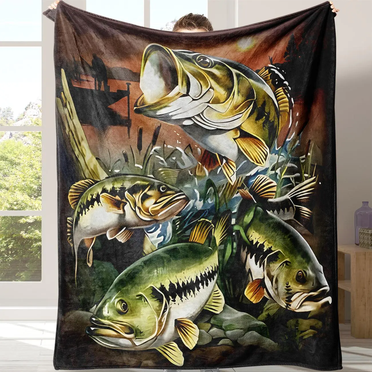Fish Pattern Flannel Blanket, 1 Count Soft Comfortable Warm Throw, Air-conditioned Room Blanket, Warm Nap Blanket for Home Office Travel Camping