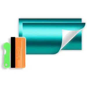 Free Tool Kit 2Pcs 5"x10" Chevy Emblem Bowtie Satin Chrome Teal Vinyl  Sticker Decal Film Sheet