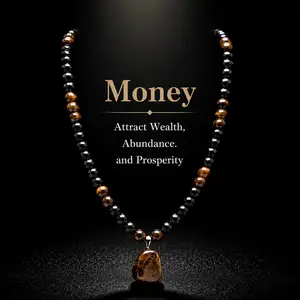 ARPURRAINA Money Attraction Crystal Necklace - Tiger Eye & Obsidian Healing Pendant, Long Sweater Chain, Ideal Anniversary Gift for Men & Women (Costume Jewelry for Theme Parties), Crystal Necklaces
