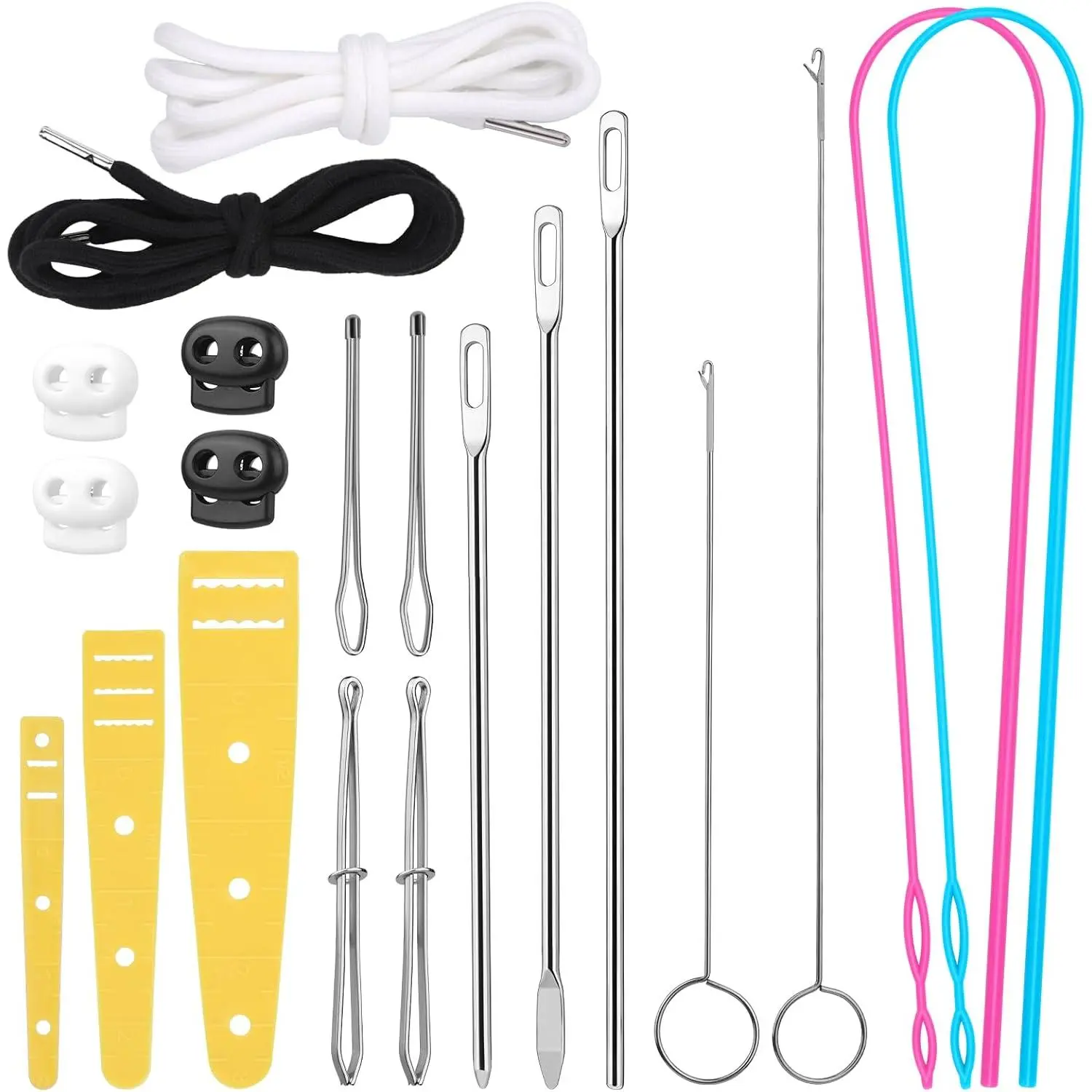 Heavy Duty Easy-to-Rethread Universal Size Sewing Tool Kit - 20-Count Metal Tools, Drawstring Threader, Loop Turner, Bodkin, Elastic Threader, Hoodie String, Cord Locks for Hoodie Repair, Fitness Enthusiasts’ Jackets