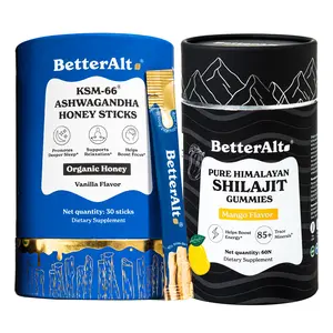 BetterAlt Ashwagandha Honey Stick + Shilajit Mango Gummies | Helps Improve Energy & Stamina | One Month Dietary Supplement