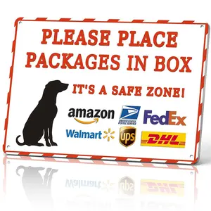 12x8 in Lightweight Aluminum Package Safe Zone Metal Sign, Vintage Dog Silhouette Delivery Decor for Home Porch, Retro Wall Plaque Gift for Friends, Outdoor Entryway Art