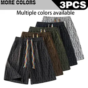 Retro Jacquard Colored Rope Checkered Shorts for Men in Summer, Loose Straight Leg Casual Pentagram Pants, Trendy Brand Large Beach Pants, Available in Multiple Colors