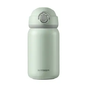 BUYDEEM Mini Insulated Tumbler with One-Hand Flip Lid, Cute Stainless Steel Water Bottle, Easy Open, 300ml, Light Green (CD1010)