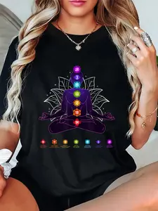100% Cotton Yoga Chakra Spiritual Body System Meditation T-Shirt