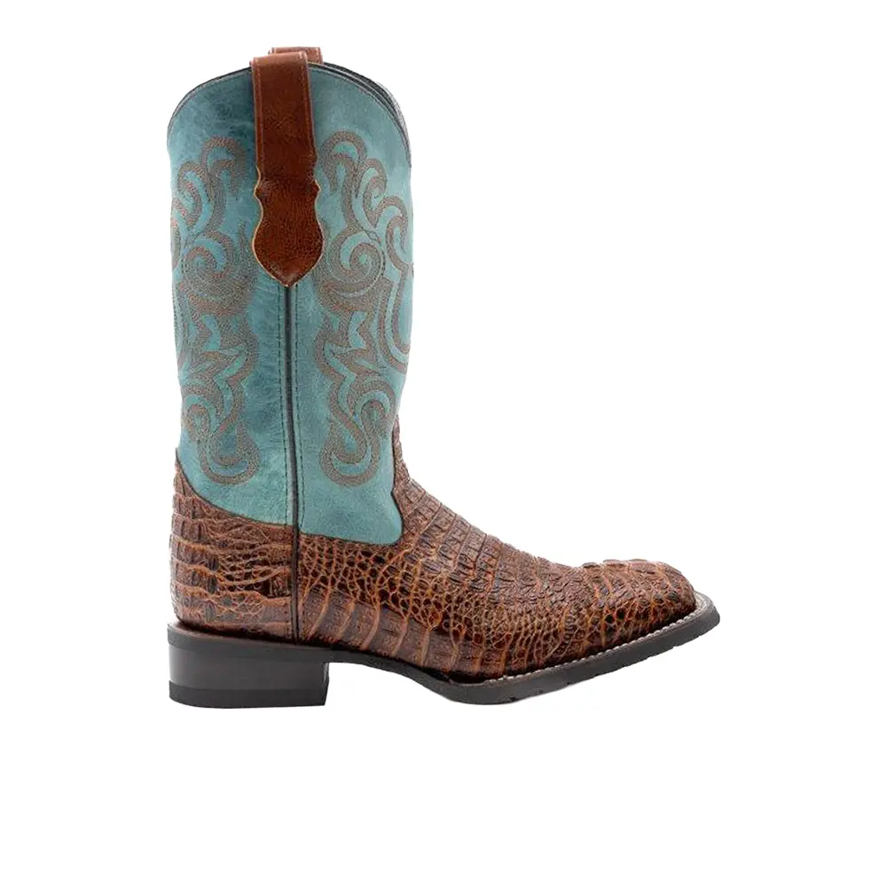 Ferrini Italia Mens Stampede Crocodile Square Toe Pull On  Casual Boots Mid Calf - Blue, Brown
