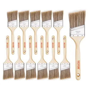 【fathersdaygift】VEVOR Paint Brushes, 12 Piece Angle Paint Brush, Treated Wood Handle, Paint Brush Set for All Latex and Oil Paints & Stains, Wood Stain Brushes for Cabinets, Walls, Fences, Interior & Exterior Use