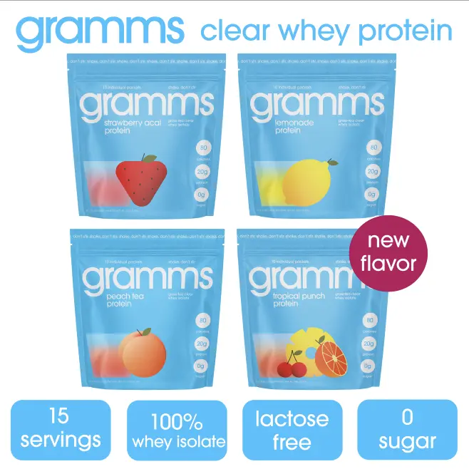 Gramms Clear Whey Protein Powder - Fitness Dietary Muscle Supplement, 20g Lean Protein, 0g Sugar, 80 Cal, Lemonade Flavor, Lactose-Free, No Sucralose, 100% Grass-Fed European Whey, Amino-Rich