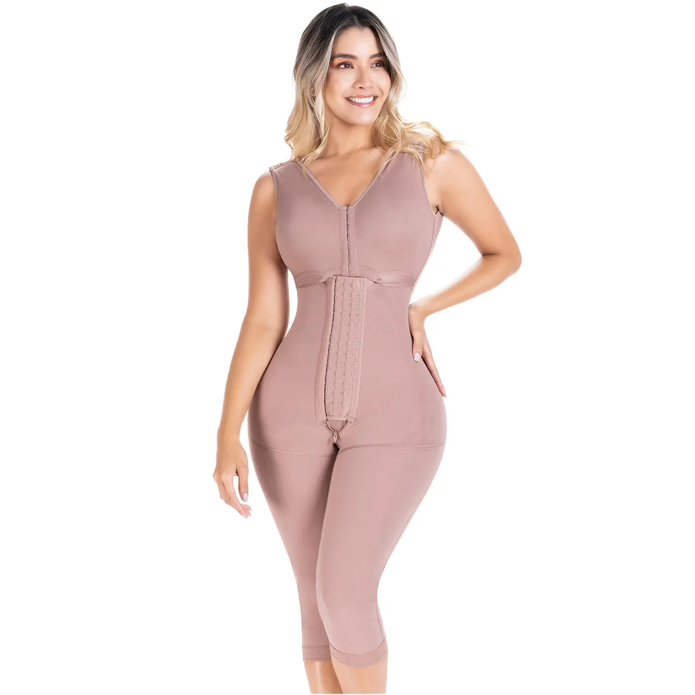 Women's Colombian Fajas Sonryse 054BF Full Body Shaper Garment with Built-In Bra and Adjustable Straps for Post-Surgery Use, Shapewear