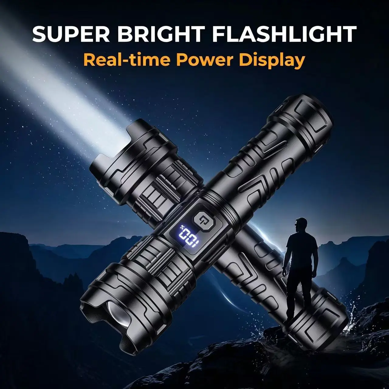 Tactical LED Flashlight with Digital Power Display, Super Bright EDC Waterproof Portable Light, Impact-Resistant for Camping, Hiking, Outdoor Emergencies
