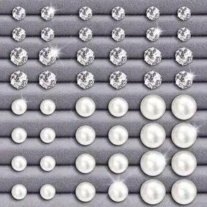 24-Pair Stud Earring Set with Artificial Crystal & Faux Pearl - Round and Square Shapes for Party/Wedding