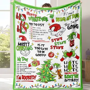 Funny Merry Christmas Green Flannel Throw Blanket, Funny Xmas Tree Birthday Gifts for Kids Men Women, Winter Holiday Soft Blankets for Bedding Sofa Home Decor Gift Idea