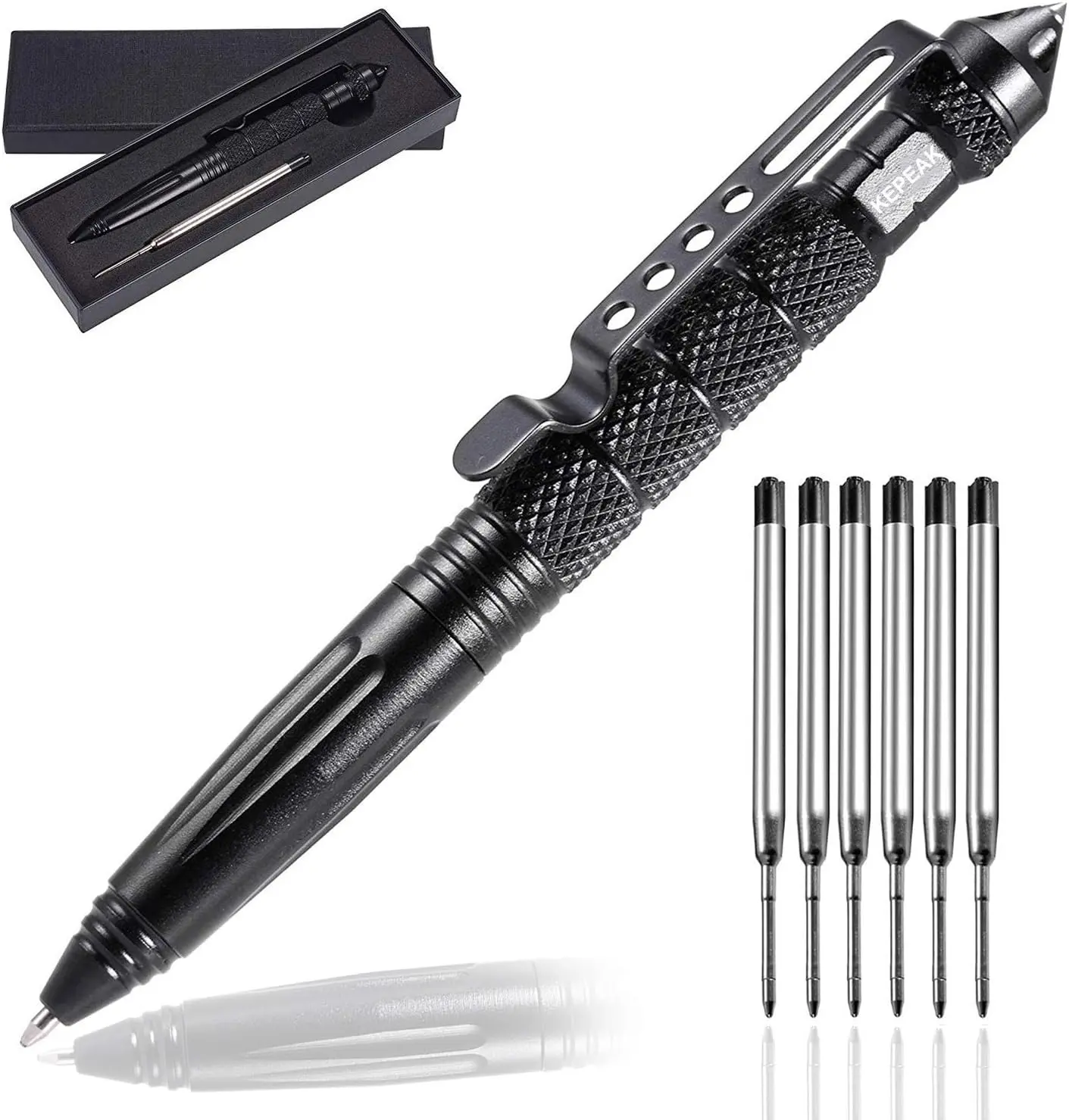 Military Tactical Pen, Professional Self Defense Pen, Emergency Glass Breaker Pen - Tungsten Steel, Writing EDC Survival Tool with 6 Refill