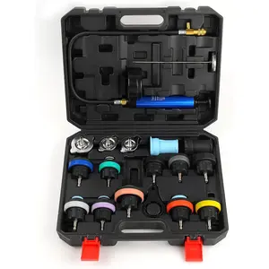 18pcs Universal Radiator Pressure Tester Kit, Coolant Vacuum Refill Kit with Manual Pump and Color-Coded Test Caps (Black)