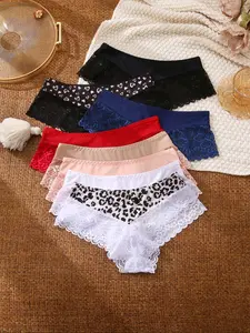 Women's Underwear Set, Sexy Leopard Print Lace Design, Breathable Soft Fabric, Perfect for Daily Wear & Casual, Fitted, Soft Stylish Brief, Fitted Panties