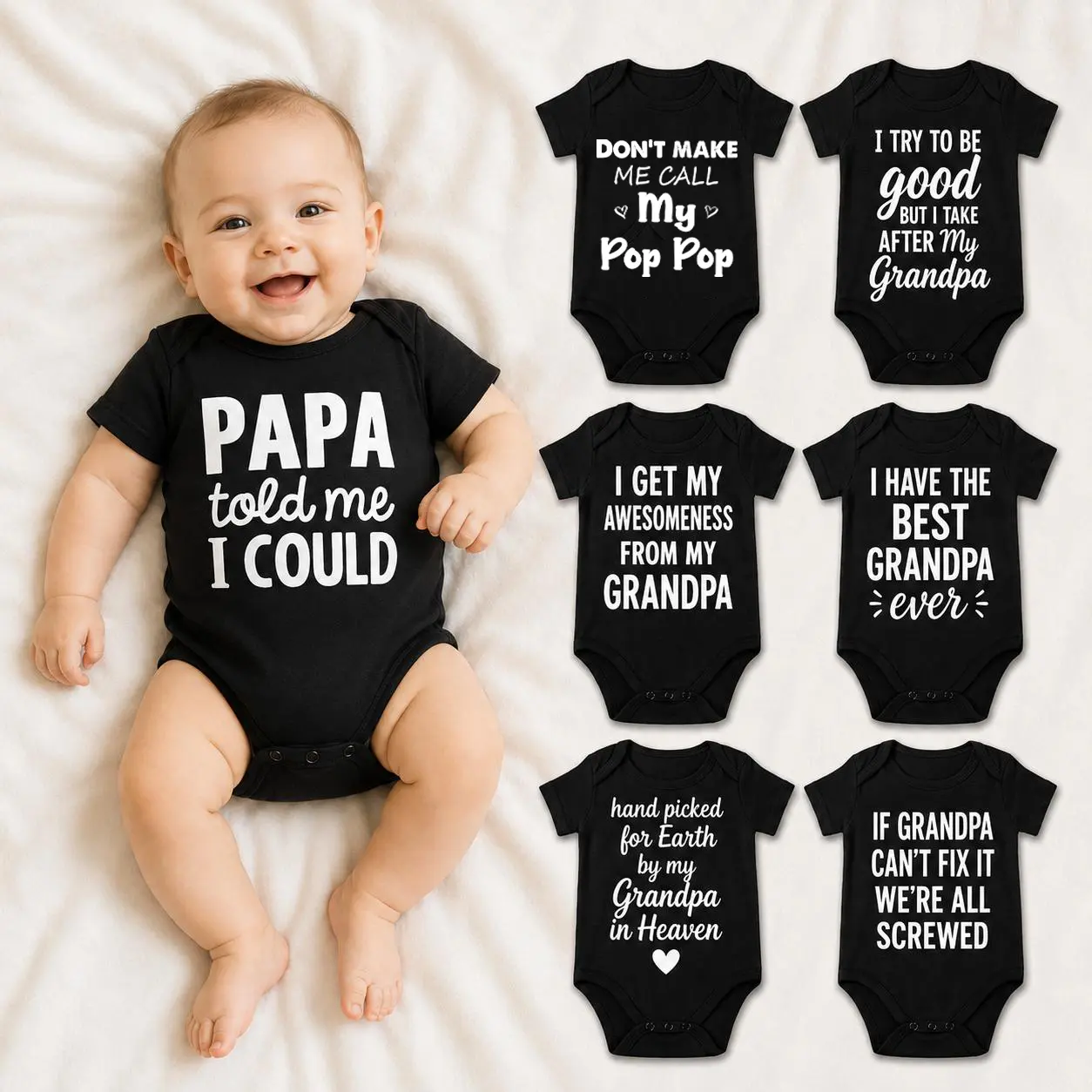 Funny Grandpa  Bodysuit Romper, 100% Cotton Infant Outfit for  Boy Girl, Cute Grandpa Papa Pop Pop Saying  Clothes, Newborn  Shower Gift, Short Sleeve Romper 0-18M Classic