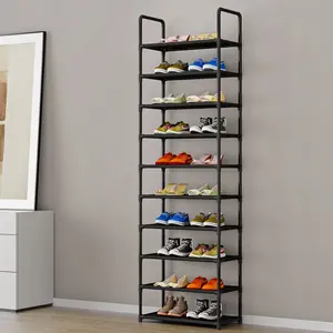Shoe Rack Organizer 10 Tier Space Saving Shoe Shelf Storage Sturdy Metal Shoe Tower for Closet Entryway Bedroom, Black Footwear Organization