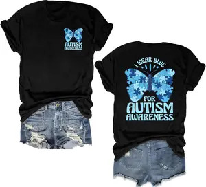 Autism Awareness Shirts for Men Women, I Wear Blue for Autism Awareness Tshirt, Autism Acceptance Puzzle Graphic Tee Tops gift
