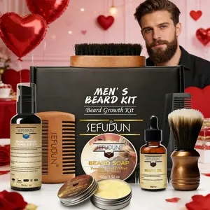 Men's Beard Care 9-Piece Set, Hair Care Shaving Tool Kit, Valentine's Day Gift, Includes Glass & Wood Materials, Non-Flammable Liquid, Beard Grooming Kit