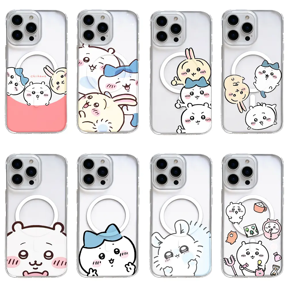 Kawaii Chiikawa Hachiware Usagi Magnetic Phone Cases for iPhone 17 Air 16 Pro Max 15 14 Plus 13 12 11 Magsafe Compatible Clear Case Smartphone Protective
